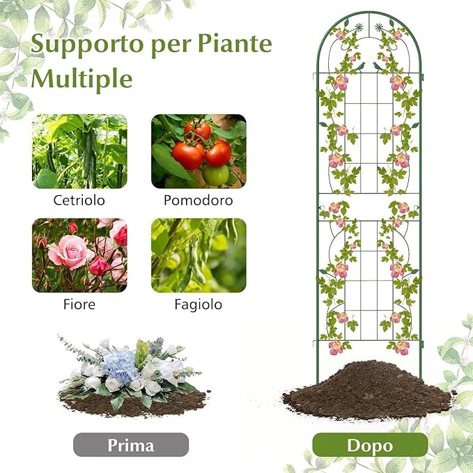Traliccio da Giardino in Metallo 180 x 50 CM, 4 Pannello di Recinzione Antiruggine per Piante Rampicanti, Rose e Verdure, Decorazione Esterna per Giardino, Cortile, Patio (Verde)