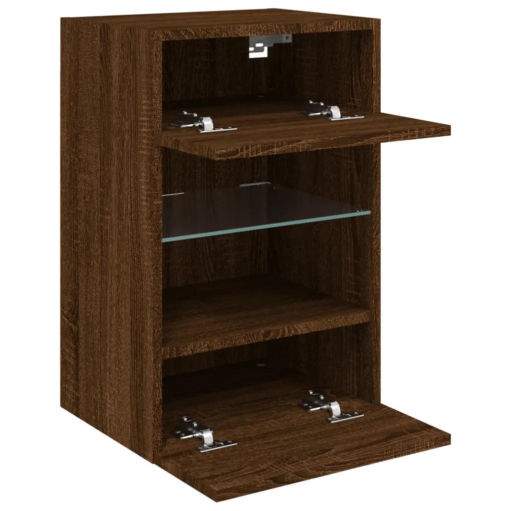 Mobile TV a Parete con Luci LED-Mobile TV a Muro Rovere Marrone 40x30x60,5 cm