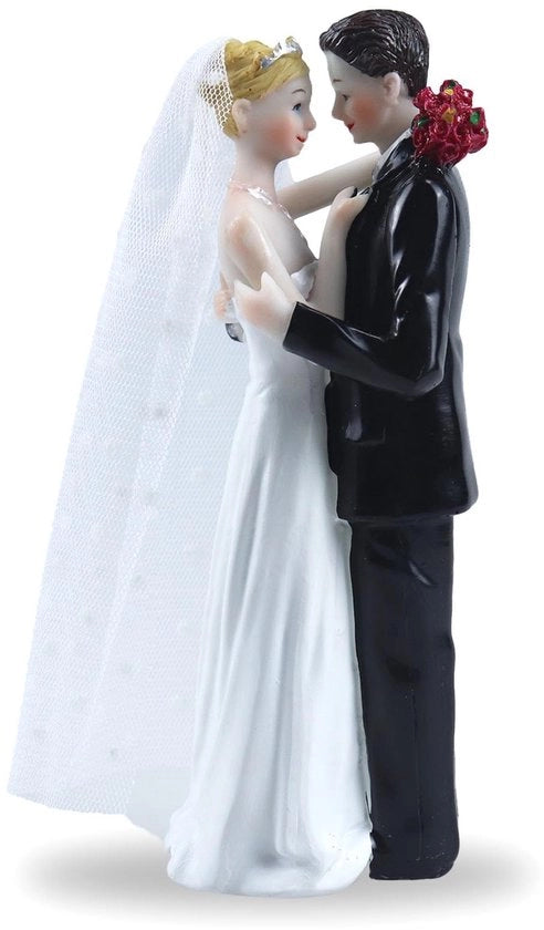 Decorazione figurina coppia sposa - Taart decorativa - Taart topper coppia sposa - Ricevimento di nozze - Decorazione romantica - Materiale: Resina, Dimensioni: 6x5x17cm