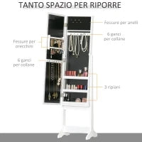 Armadietto Portagioie con Specchio Regolabile e Luci LED Bianco Caldo, 36x30x136 cm
