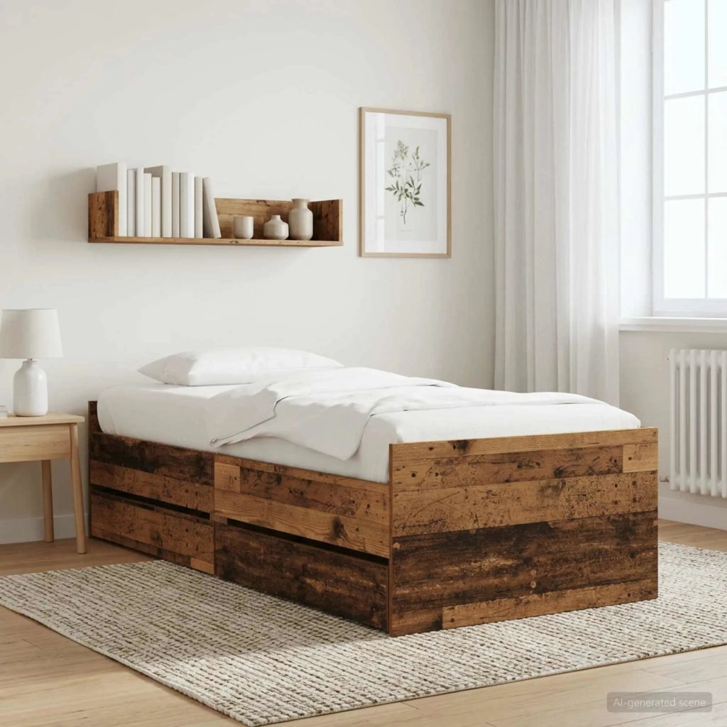 Struttura del letto con cassetto Legno antico Pino massello 3429616