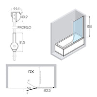 Sopravasca 145 CM Vetro a battente mod. Tirreno versione Destra profilo Bianco