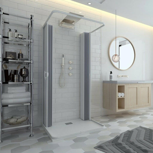 Box Doccia a 3 Lati in PVC 80x80x80CM H185 a soffietto con Apertura Centrale colore Bianco mod. Flex