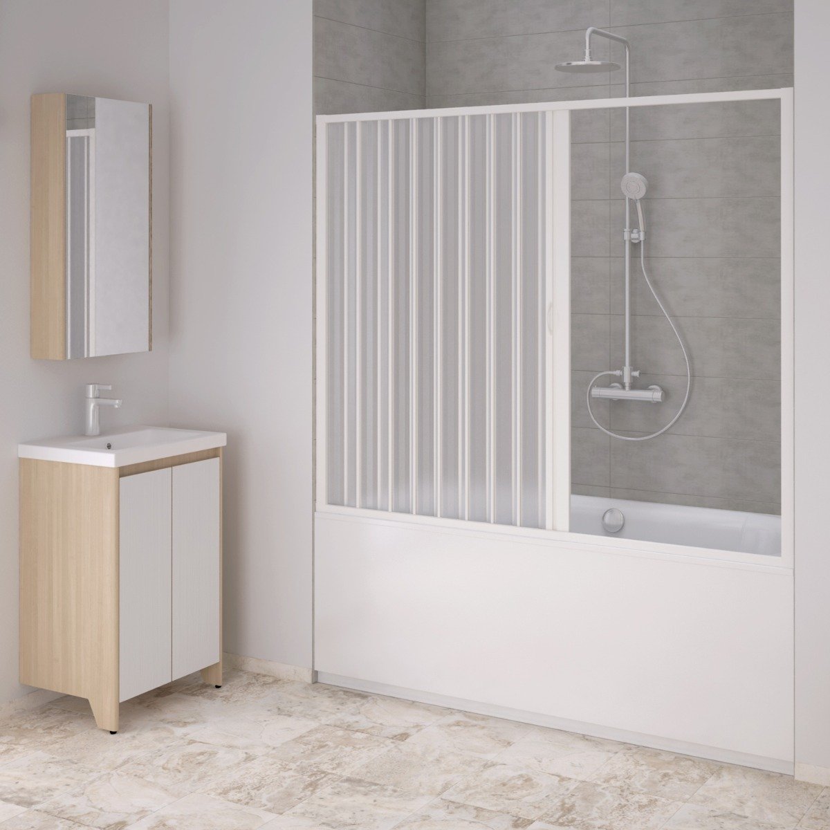 Sopravasca paratia doccia pvc a soffietto laterale 170-140 h 150 mod. Nova Kit Vasc