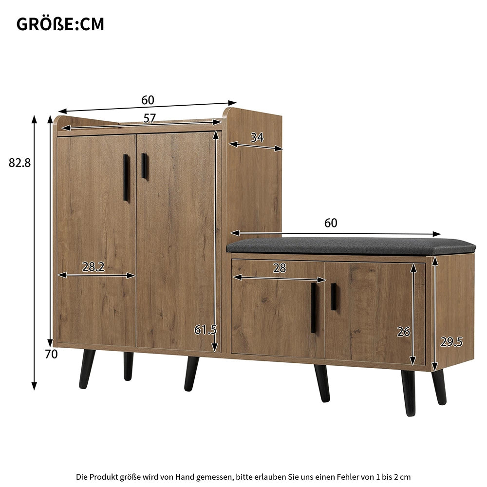Armadietto scarpe moderno - Xylo - L120/P34/H82 - Venature legno, 4 ante, maniglie metalliche asimmetriche