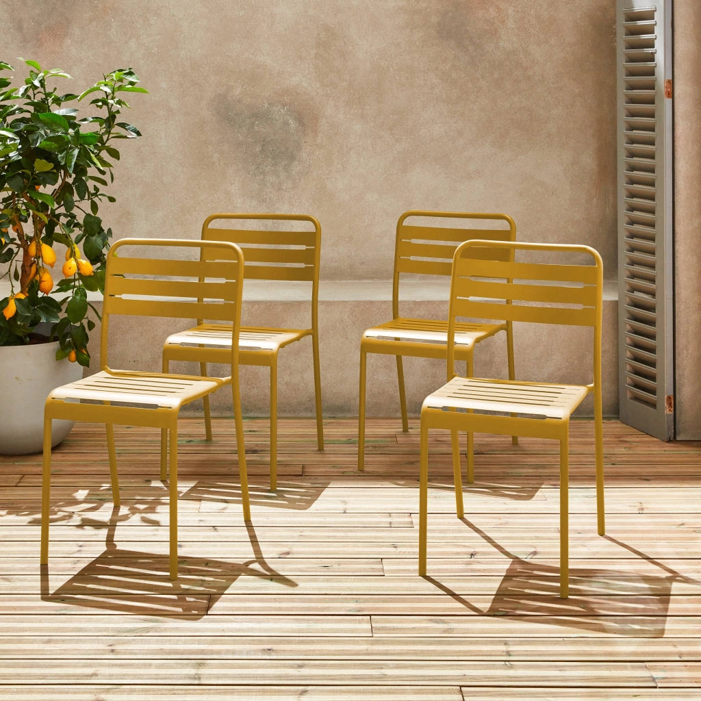 set 4 sedie da giardino bistrot in acciaio, ocra