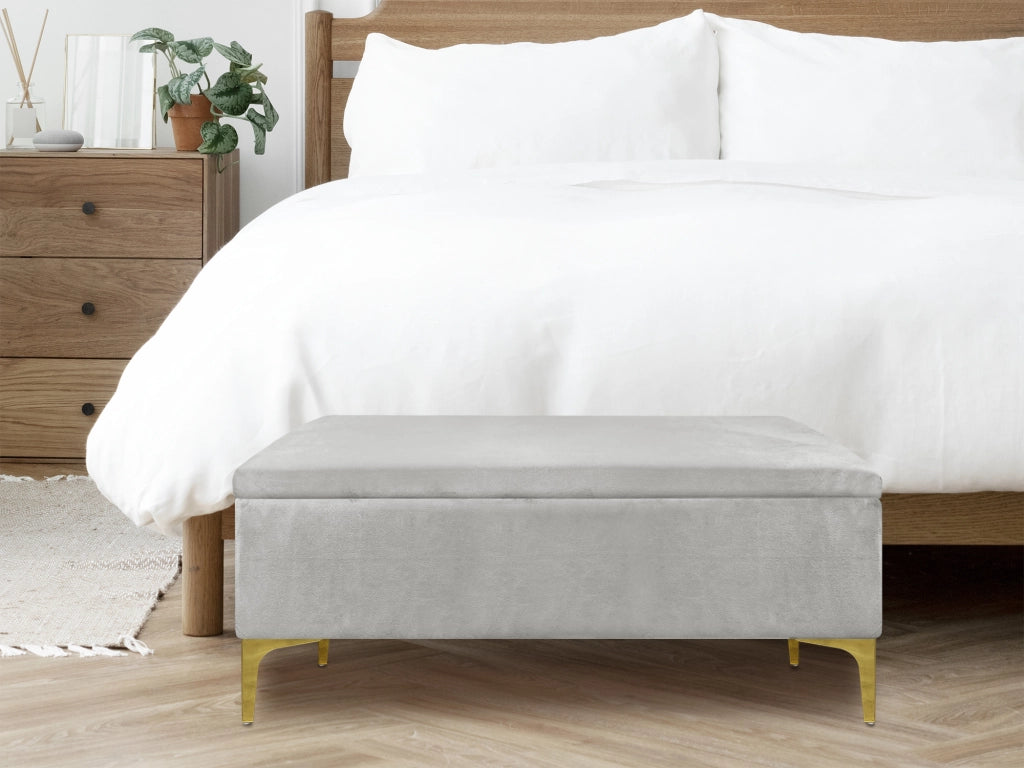 Pouf Panca Imbottita Divanetto In Velluto Contenitore PortaOggetti Panca Sgabello A Pie Di Letto Con Gambe In Metallo Dorato Cassapanca Ingresso Legno Massello Panchina  - Grigio chiaro