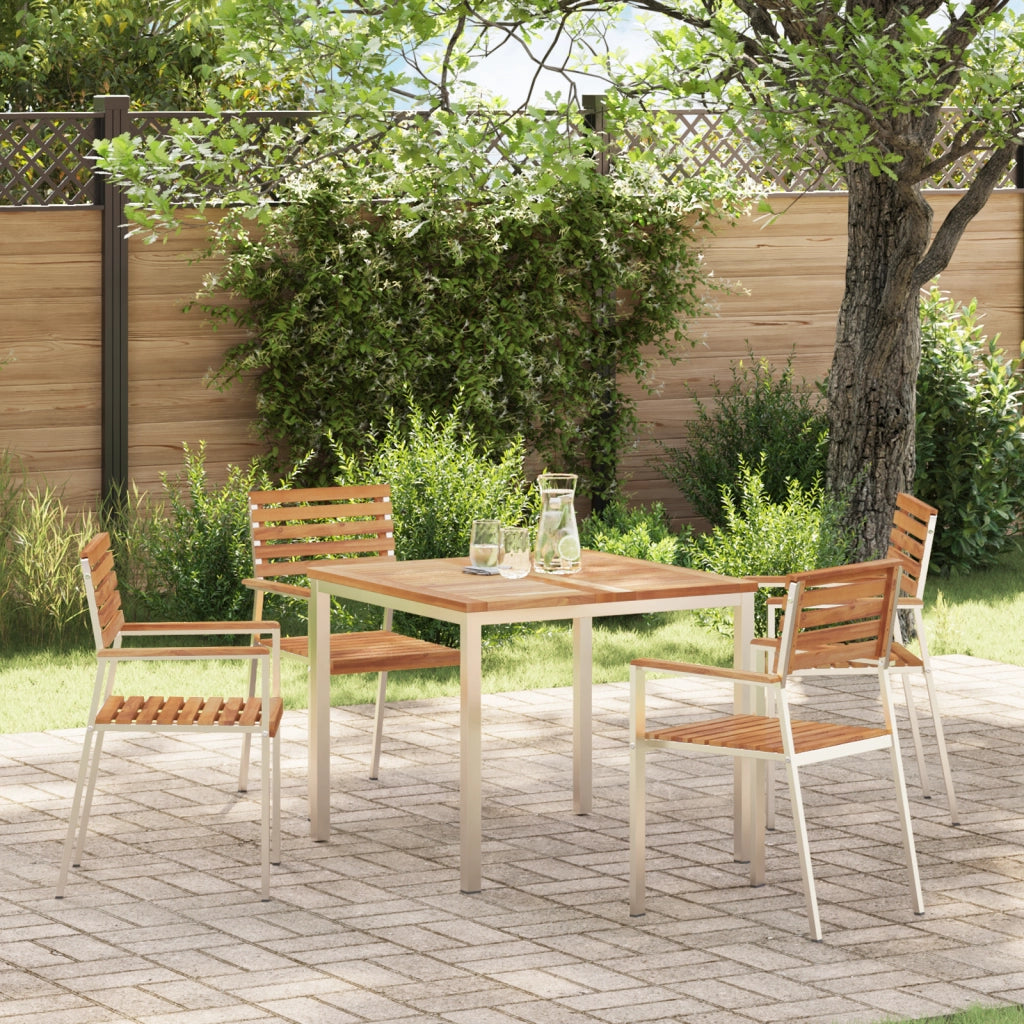 Sedia da giardino impilabile 4 pz in legno massello di teak e acciaio inossidabile