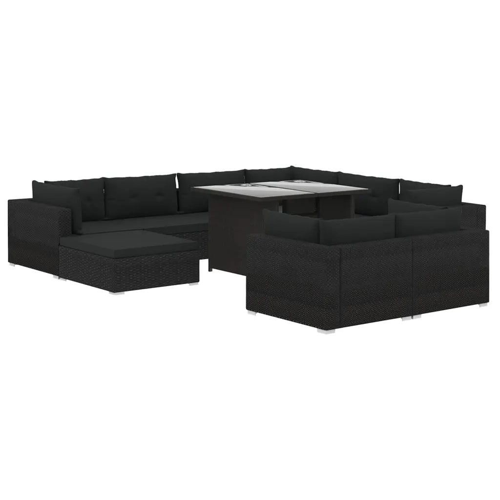 Set Divani da Giardino 10 pz con Cuscini in Polyrattan Nero 46756