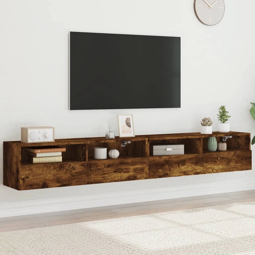 Mobili TV Parete 2pz Rovere Fumo 100x30x30 cm Legno Multistratocod mxl 86088