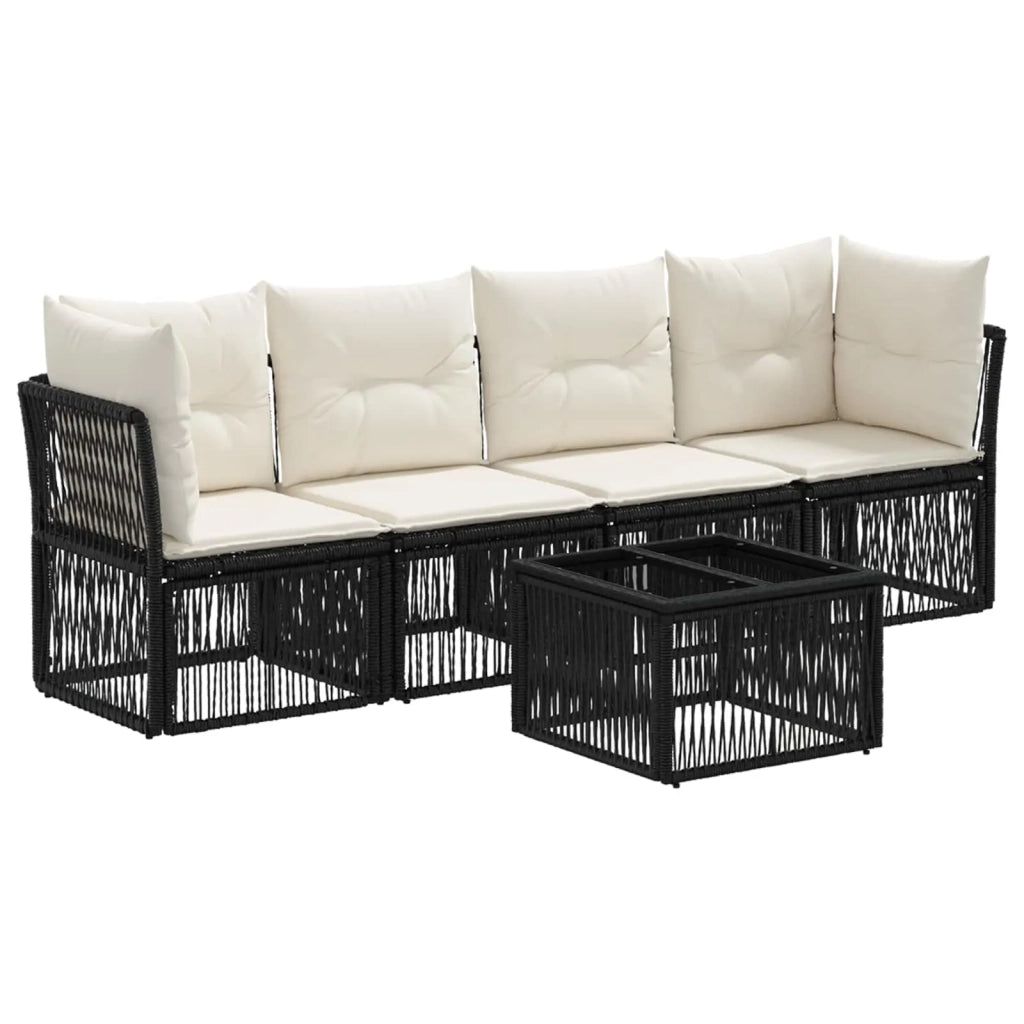 Set Divano da Giardino 5 pcs Nero polyrattan