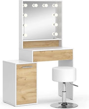 Set di trucco con illuminazione LED e sgabello - Design moderno in Bianco/Robinia