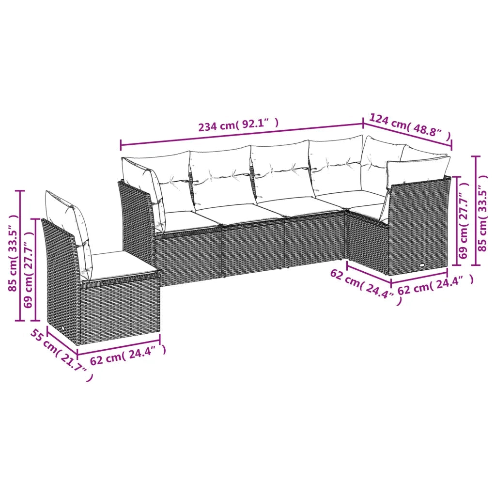 Set Divano da Giardino 6 pz con Cuscini Grigio in Polyrattan 3249539