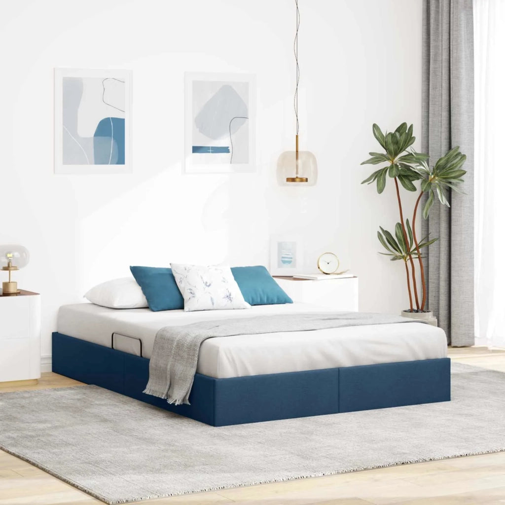 Letto ottomano con archiviazione Blu 140 x 190 cm Tessuto 3442825