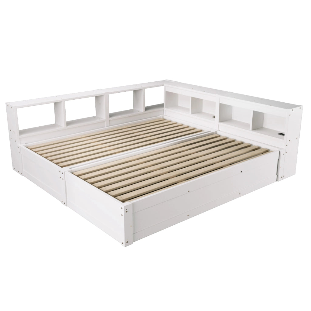 Letto multifunzione 90/180x200 cm con presa; LED e contenitore; bianco