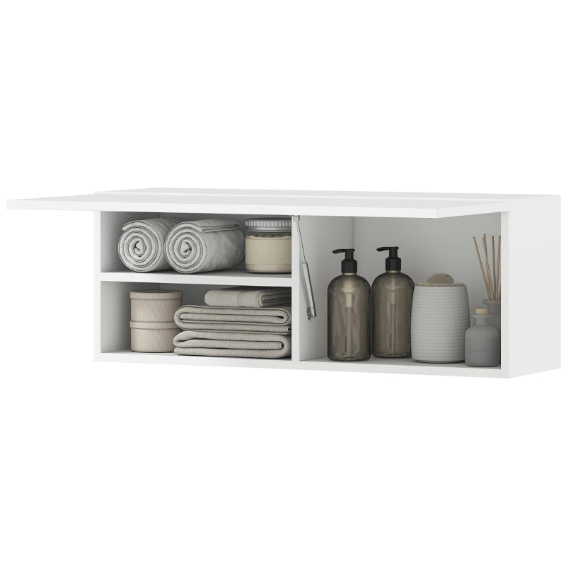 Mobiletto da bagno, pensile con anta a ribalta, molla a gas, ripiano, 80 x 25 x 30 cm, bianco