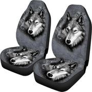 Accessori auto con animale / lupo, stampa con lupo grigio, copri-braccialetti + copri-cuscino + copri-sedile posteriore per sedile, copri-braccialetti, set completo di 4 pezzi, forma universale