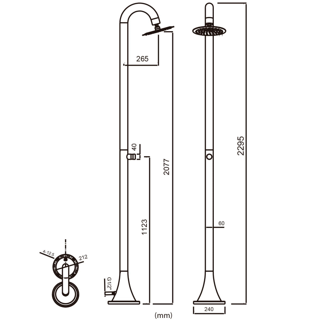 Sined Doccia Inox Luna Tmp Inox Doccia In Acciaio Inox Doppio Attacco Acqua Fredda Laterale o Inferiore Doccia Acqua Fredda Temporizzata Con Soffione e Miscelatore Tondo Inox
