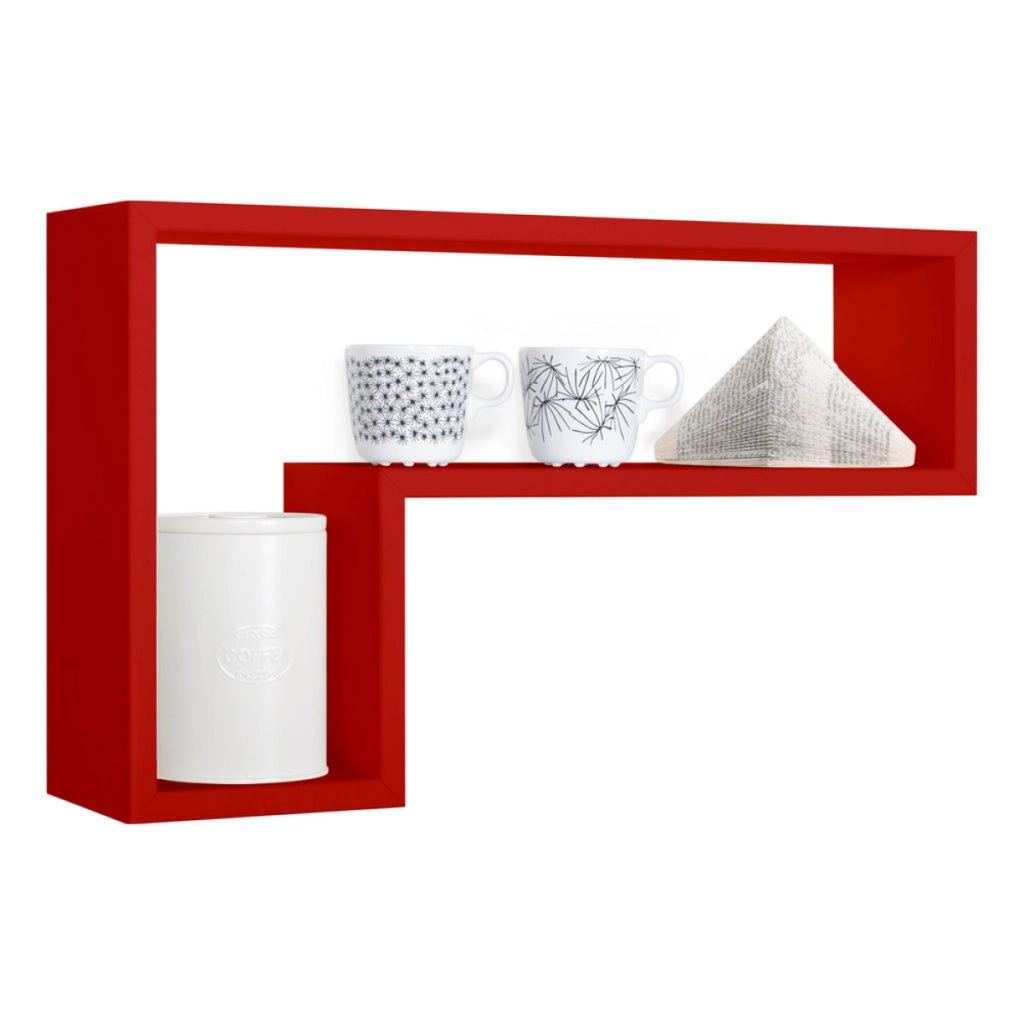 Mensola da Muro Modello LETTERA, Pensile Bagno, Mensola da Parete, Scaffale da Parete, 61x37 p15.5 cm. Finitura  ROSSO - MADE IN ITALY