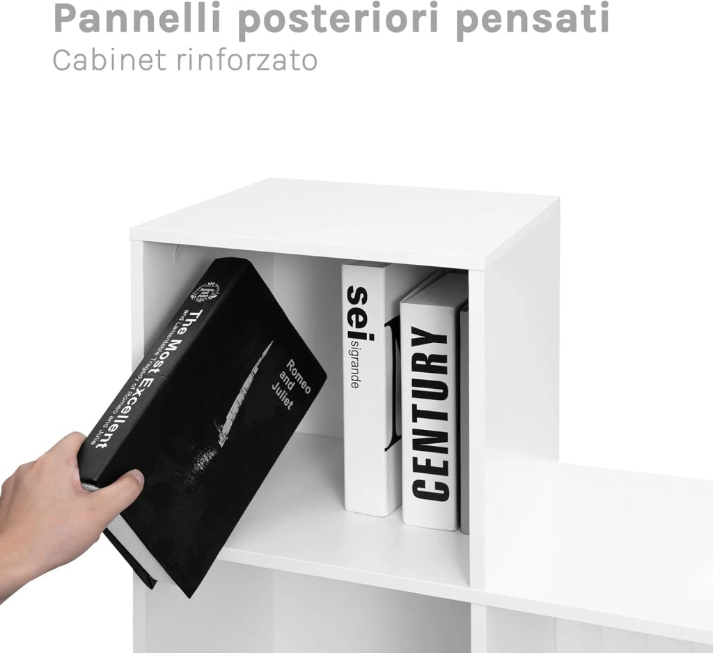 Scaffale per Libri, Scaffale per Scale Con 10 Cubi, Libreria in Legno Ingegnerizzato Bianco, per Camera da Letto, Soggiorno, Studio, Ufficio, 120x30x120cm, SK062ws