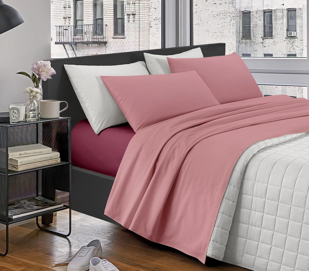 Completo Letto Lenzuola Matrimoniale,100% Cotone, Set letto, Lenzuolo Sopra, Sotto e Federe 2 Piazze Malva