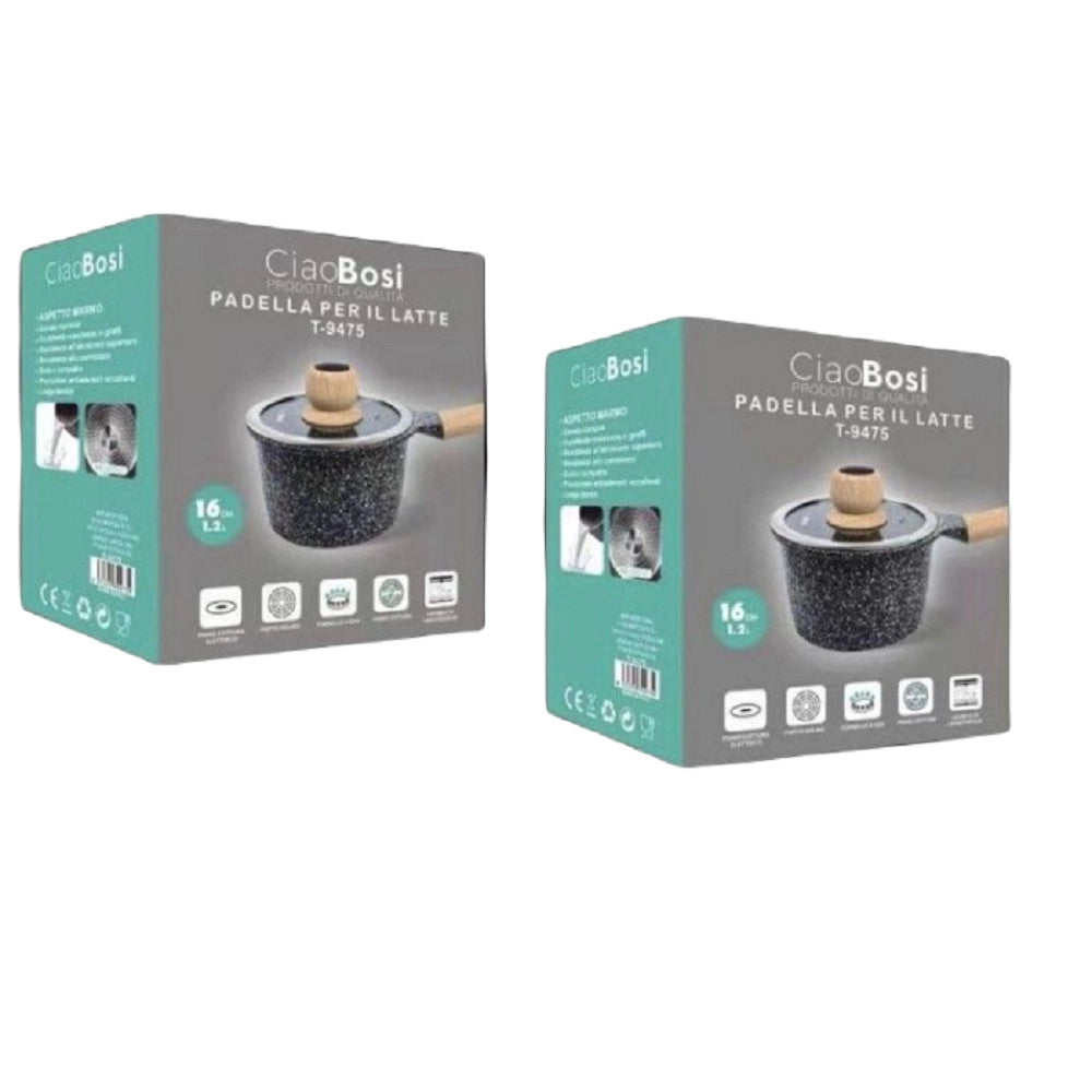 Trade Shop - Pentolino Padella Latte Pentola Bollilatte Con Manico Coperchio 16cm 1,2lt T-9475 -