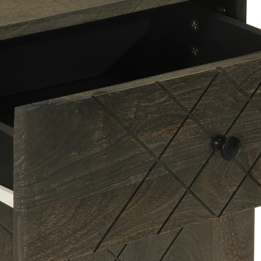 Comodino-Tavolino da notte Nero 50x33x60 cm in Legno Massello di Mango 889339