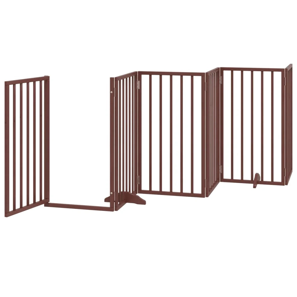 Cancelletto di sicurezza per animali domestici porta pieghevole 12 pannelli lunghezza 600 cm legno di pioppo marrone 02_0023144