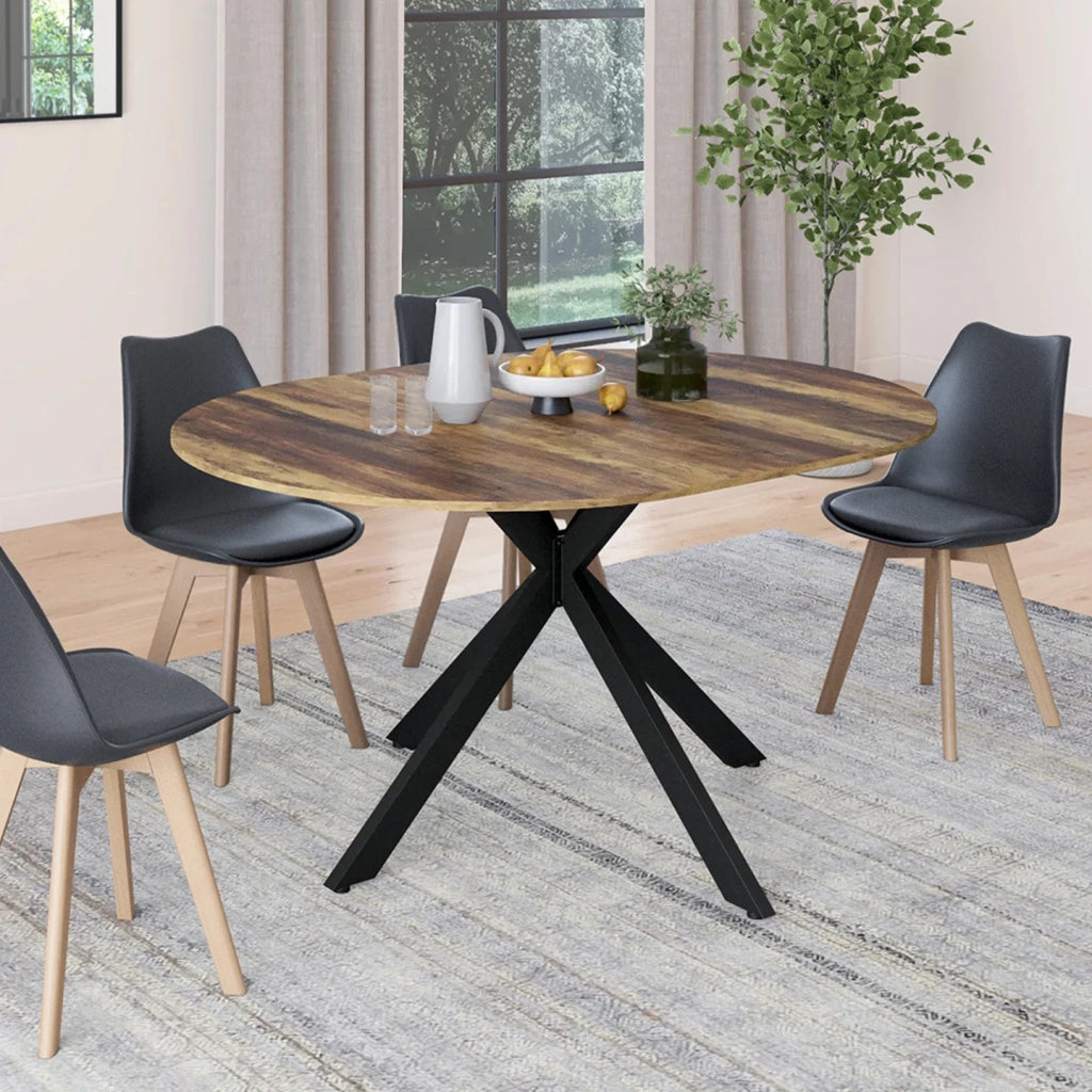 IDMarket - ALIX Tavolo da pranzo rotondo allungabile per 4-8 persone con gamba a ragno nera e piano in legno scuro HAWKINS 110-150 cm