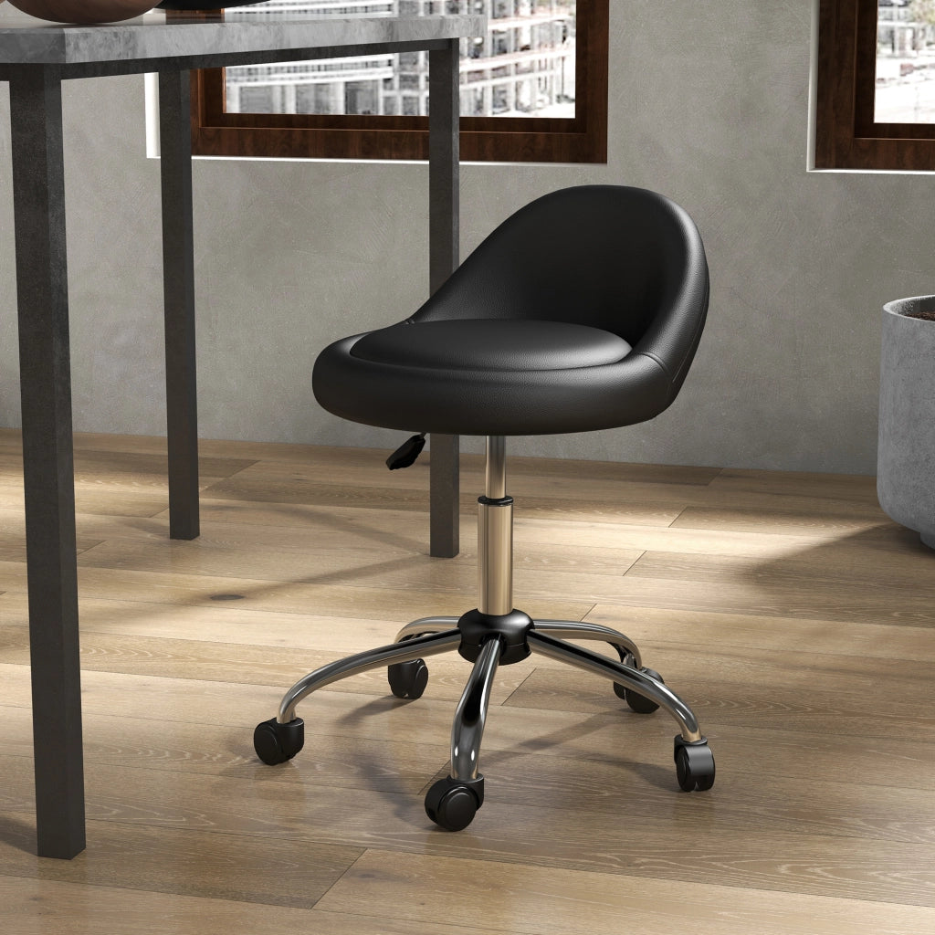 Sgabello da Bar con Ruote ¨C zephmum ¨C Nero, Finta Pelle PU, Altezza Regolabile