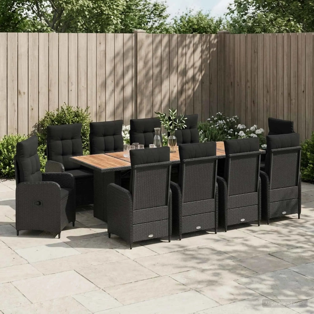 Set da pranzo per esterni 11 pz Nero polyrattan 3422372