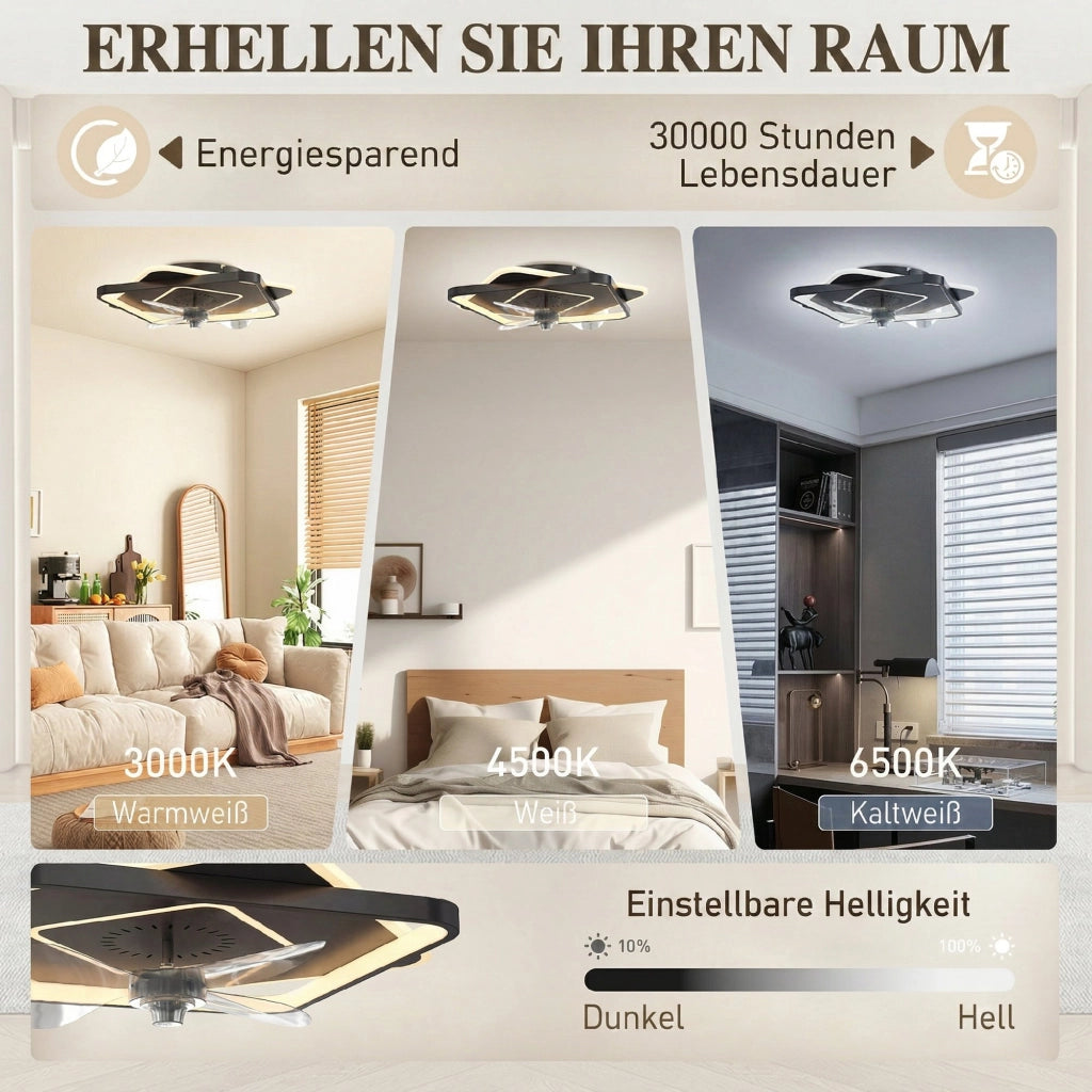 Ventilatore a Soffitto con Luce e Telecomando ¨C zephmum ¨C 6 Velocit¨¤, 3 Temperature Colore