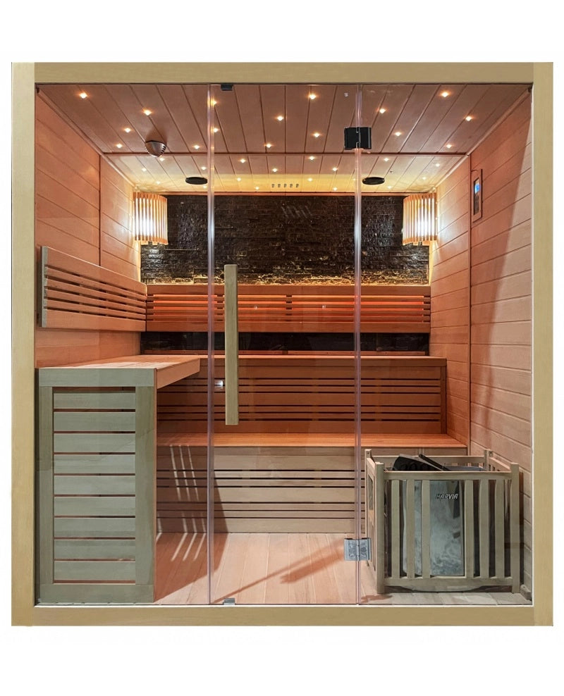 Sauna finlandese sei posti 200x180cm, cromoterapia, ozono, radio legno hemlock Sicorage Popilia