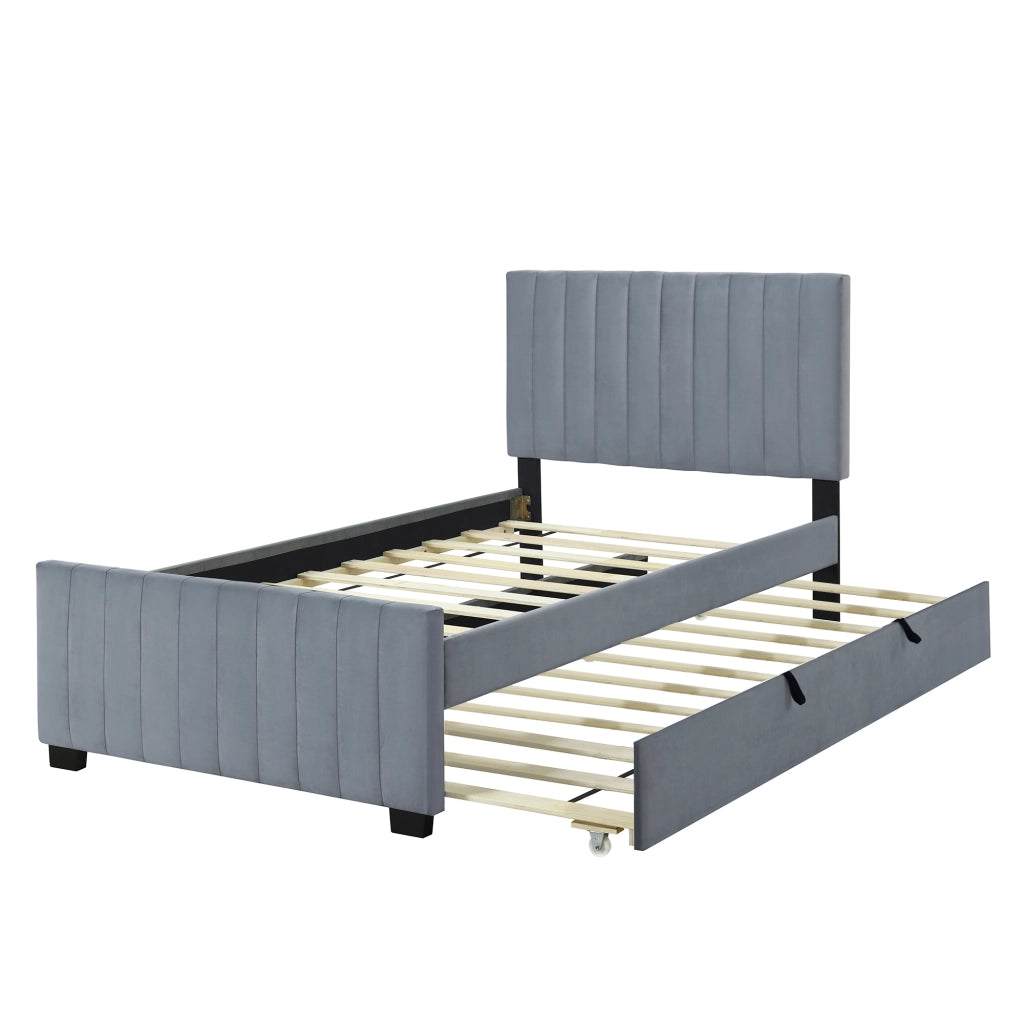 OKWISH Letto estraibile 90×190 cm, Letto Singolo con Testiera Imbottita e Letto a Scomparsa, senza Materasso, in Velluto, Grigio