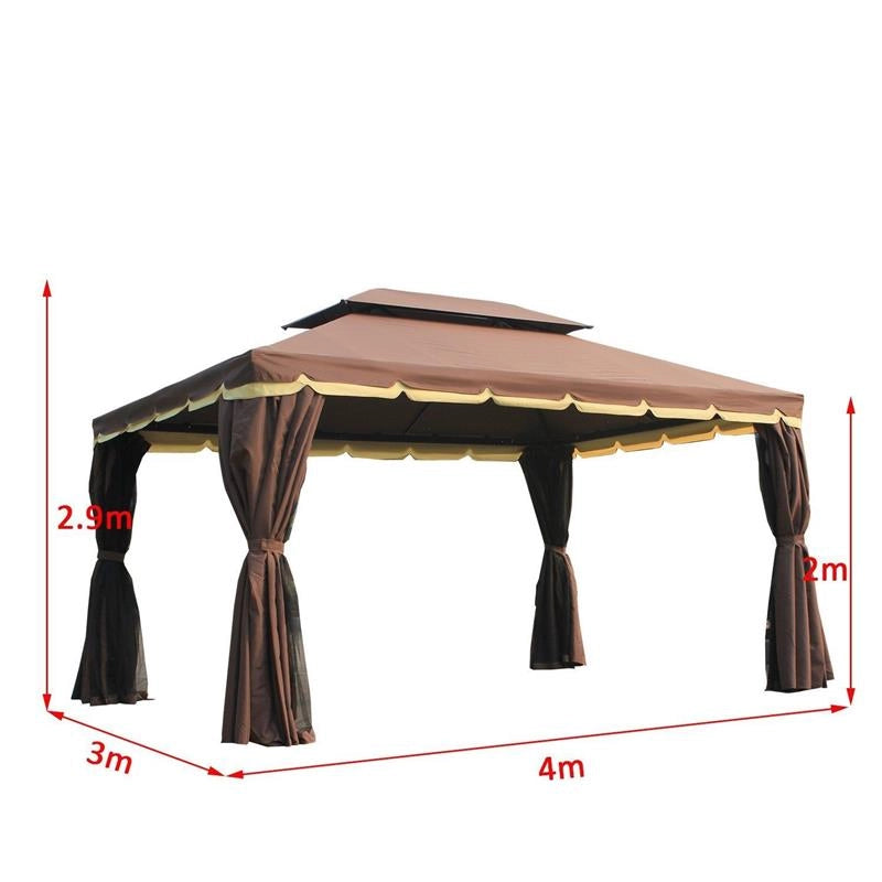 GAZEBO CON DOPPIO TETTO E ZANZARIERA IN POLIESTERE 2.9 X 3.9 M CAFFÈ