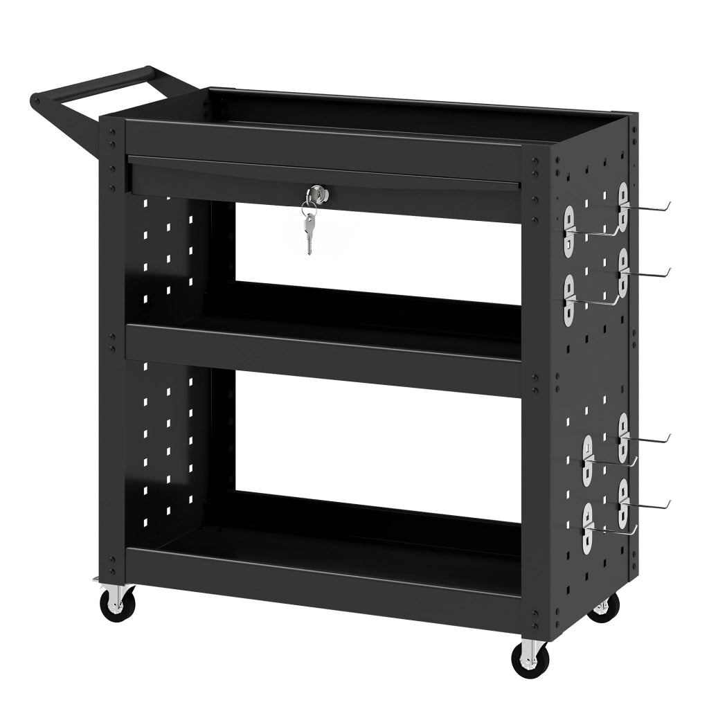 Carrello utensili 3 livelli con cassetto e pannello forato ¨C zephmum ¨C Nero