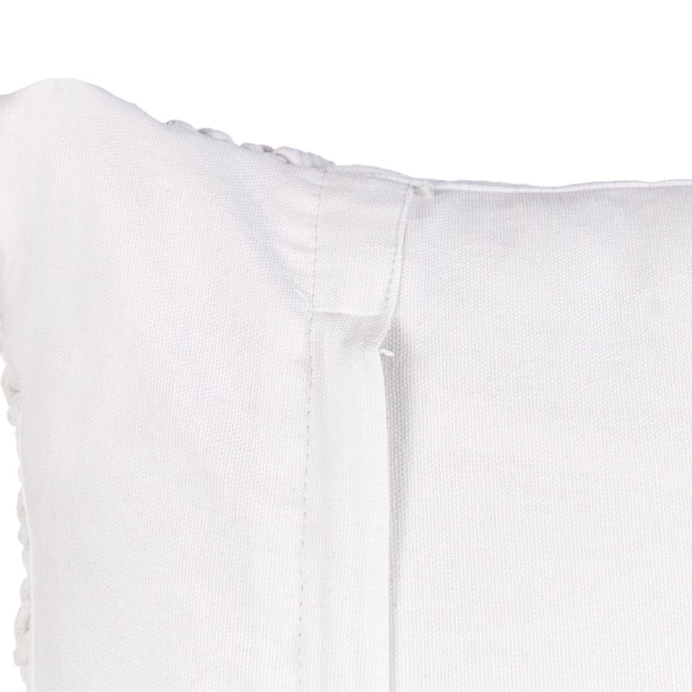 Set di 2 cuscini in cotone eacrame con motivo intrecciato bianco e frange 45 x 45 cm stile boho eleganti