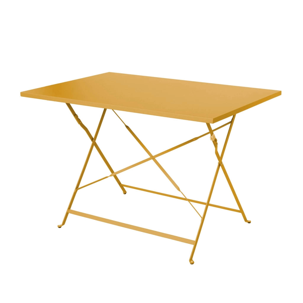 Set tavolo da giardino pieghevole in acciaio con 4 sedie, 110cm, ocra