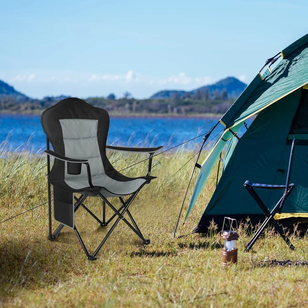 Set 2 Sedie da Campeggio Pieghevoli Ultra Leggere, Max Portata 150 kg, Portatili per Esterno, Picnic, Pesca, Spiaggia - Nero+Grigio Scuro