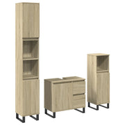 Set Mobili da Bagno | Armadio da bagno 3 pz Rovere Sonoma in Legno Multistrato