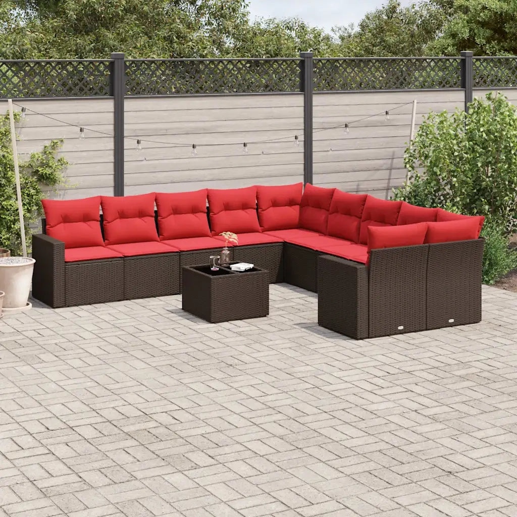Set Divani da Giardino 11 pz con Cuscini Polyrattan Marrone
