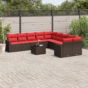 Set Divani da Giardino 11 pz con Cuscini Polyrattan Marrone