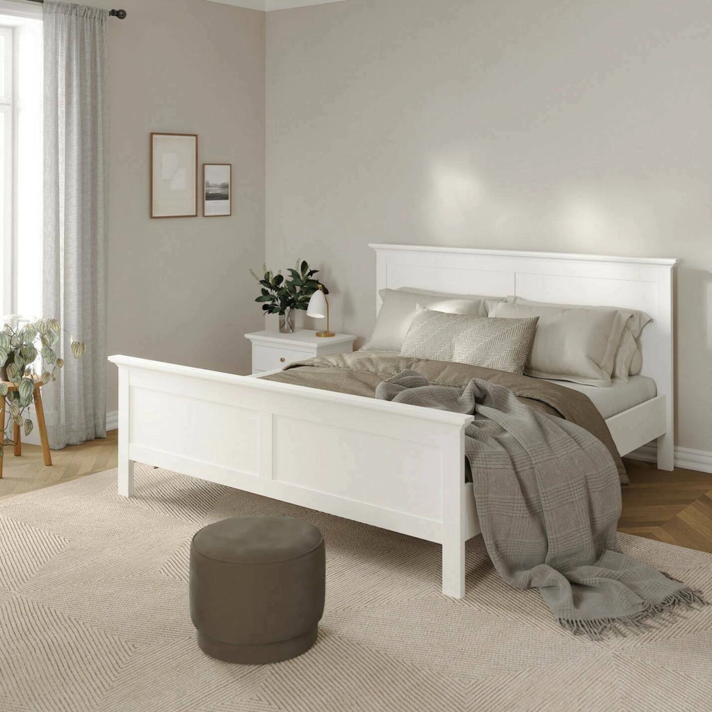 Letto matrimoniale Arika, Sommier per camera da letto, Giroletto per stanza, Struttura porta materasso, 211x179 h110 cm, Bianco