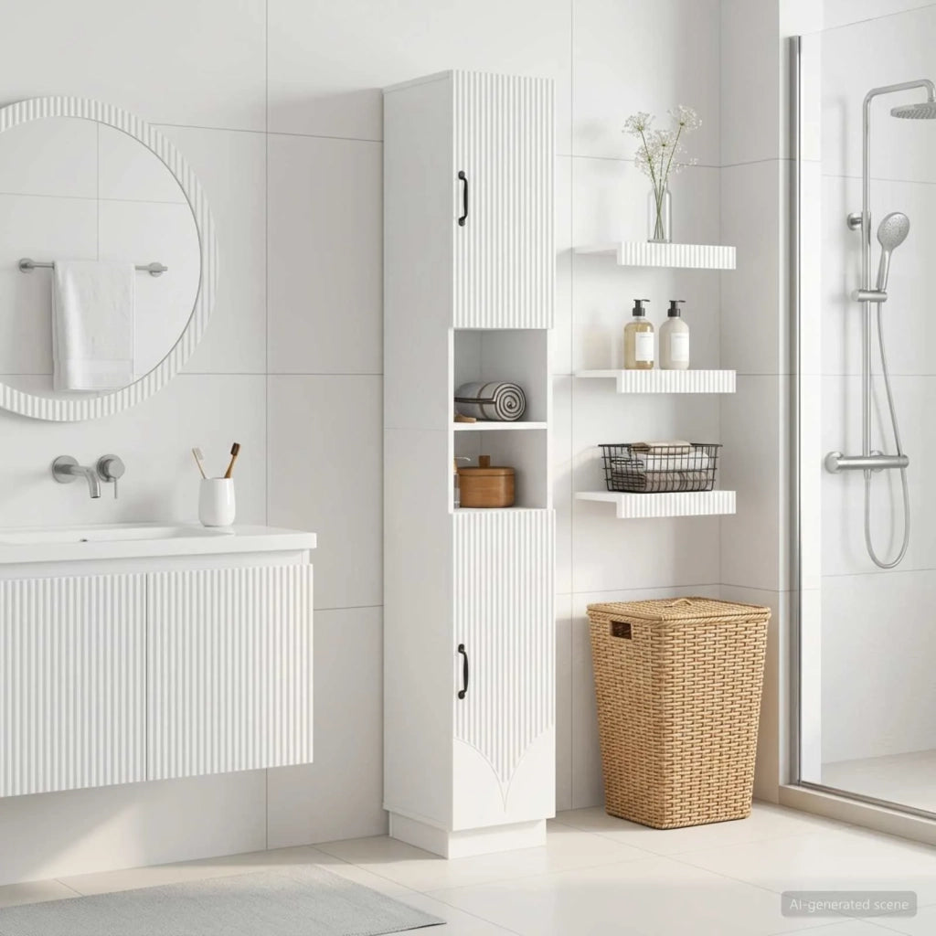Armadio da Bagno con Ripiano Aperto HOORN Bianco Lucido 897259