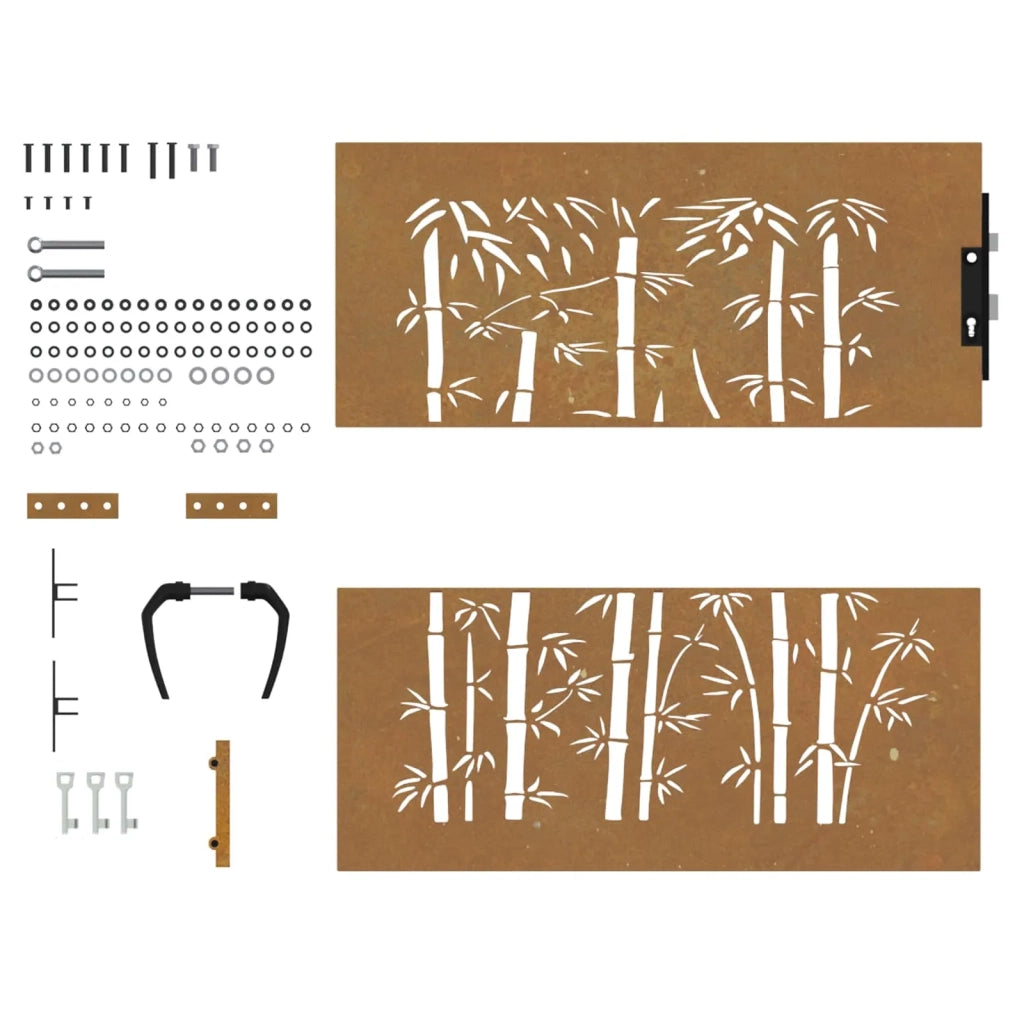 Cancello da giardino 85x100 cm in acciaio corten e bambù 153233