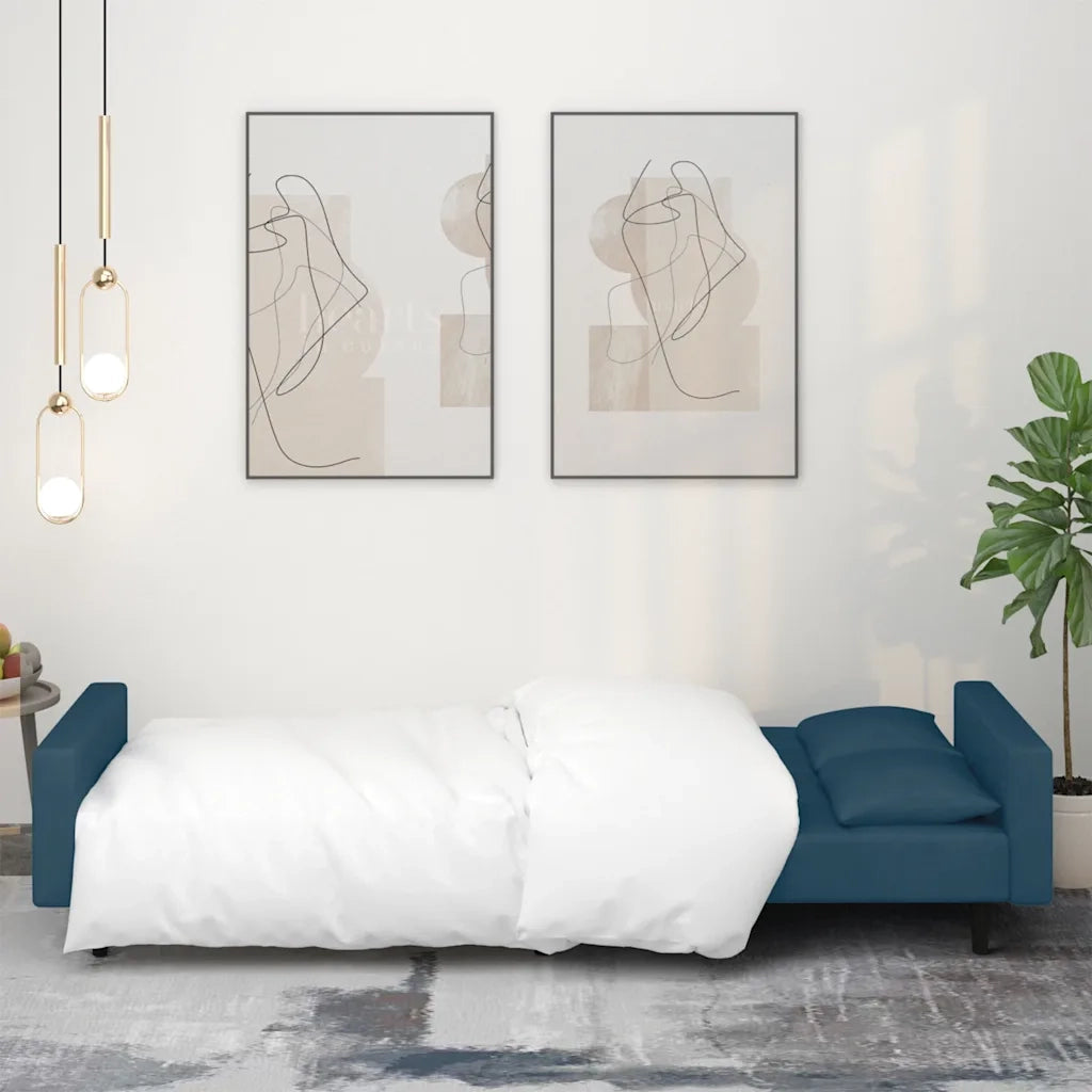 Divano Letto a 2 Posti con 2 Cuscini Blu in Velluto 375815