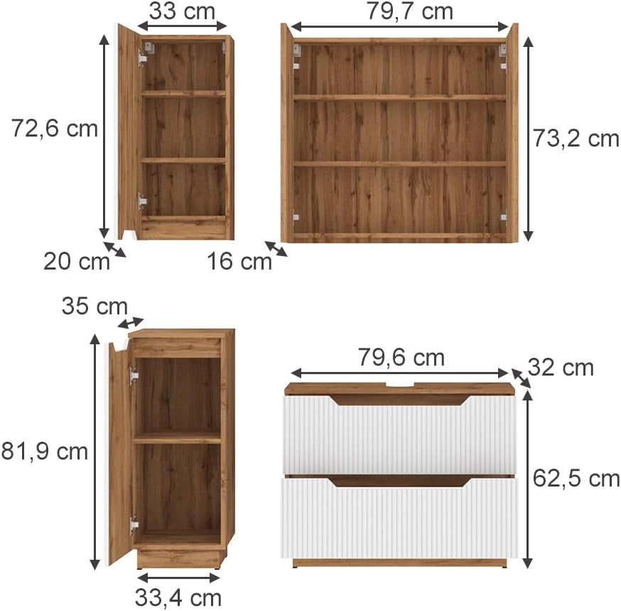 Set di mobili da bagno Lotta, Rovere/bianco a strisce, 4 parti