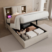 Letto singolo – 90x200 cm – ricarica wireless USBC contenitore – lino naturale