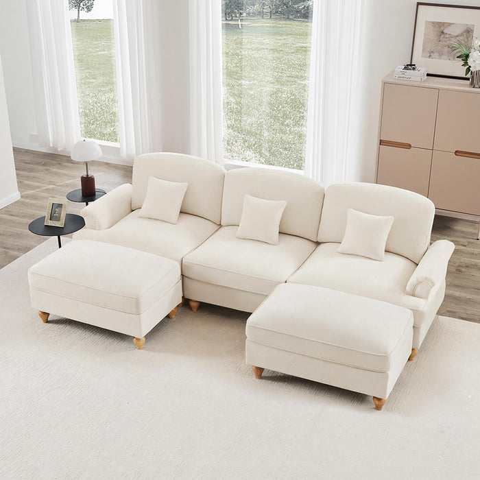 Divano modulare a U - Xylo - Chenille, stile classico, con pouf, bianco