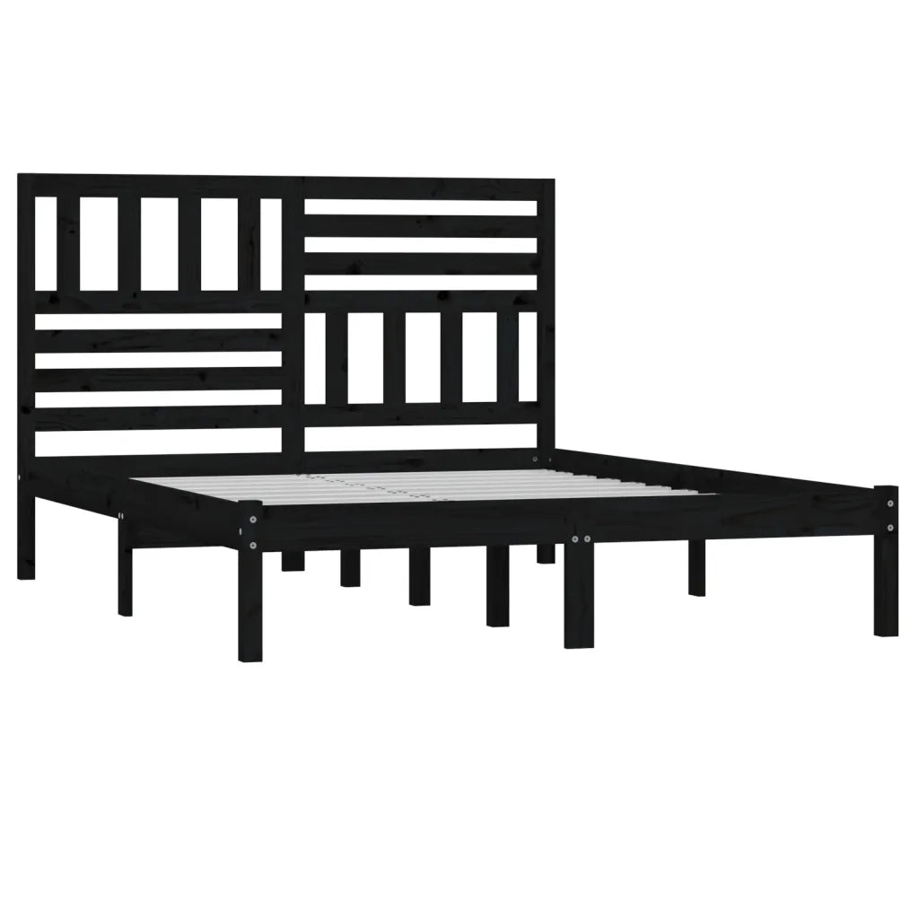 Giroletto-Struttura Letto Nero in Legno Massello di Pino 140x200 cm 216594